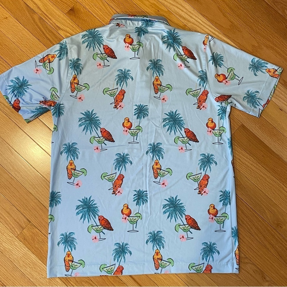 Waggle Men's Golf Polo Shirt Bird Tropical Drink All Over Print - Picture 2 of 7